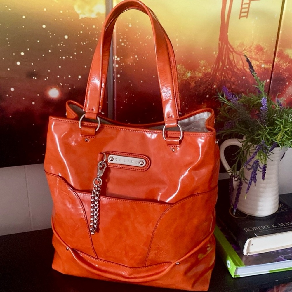 Orange Patent Leather Tote Bag